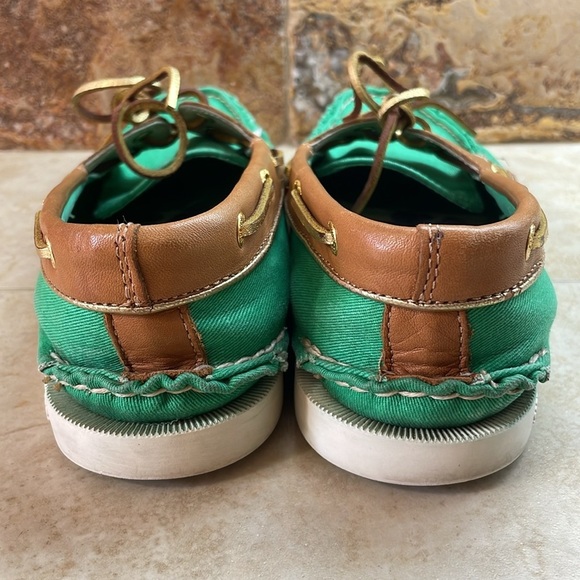 Milly for Sperry Top-Sider Green Canvas & Tan Leather Boat Shoes Sz 9 Slip-On - Picture 8 of 15